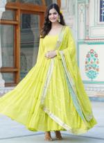 Faux Georgette Parrot Festival Wear Embroidery Work Gown With Dupatta